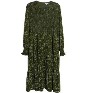 Darling Chiffon Dress Smocked Tiered Polka Dot Green White XXL bv